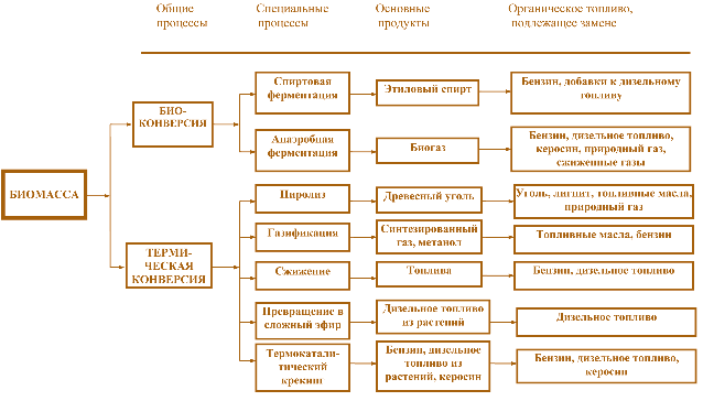 Рис. 2.19. Классификация технологий преобразования энергии биомассы